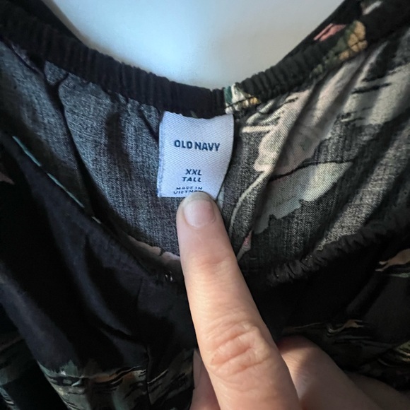 Old Navy Black Maxi Dress with Green and Pink Leaf Print - Picture 3 of 3